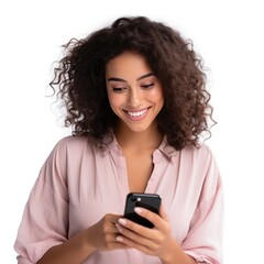 Stylish Latin Woman on Phone Isolated Portrait