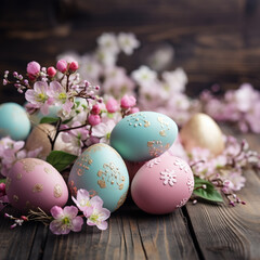 Obraz na płótnie Canvas Easter eggs and flowers, pastel colors