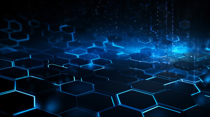 Abstract digital background with blue hexagonal shapes and futuristic network concept.