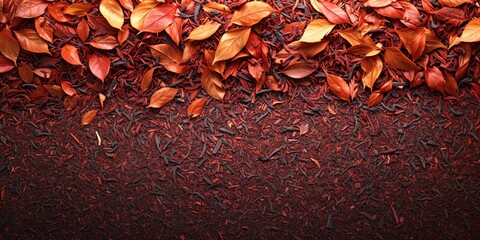 Closeup of textured background with dried red bush tea leaves.
