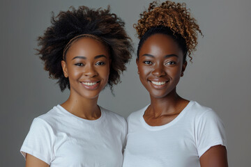 Afro women wearing white t-shirt smile having a good time together - Powered by Adobe