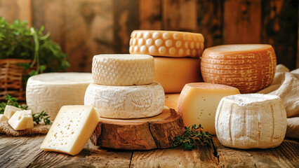 Assorted Cheese Stack on Wooden Table