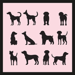 Milo dog silhouette set Clipart on a hex color background
