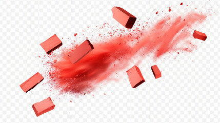 Transparent PNG available Red chalk pieces and dust flying, effect explode isolated on white