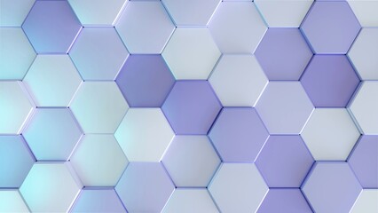 Purple and white abstract hexagon background. 3D rendering of geometric pattern.