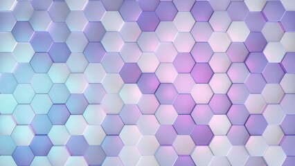 Purple and white abstract hexagon background. 3D rendering of geometric pattern.