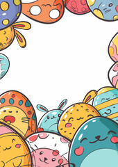 Easter card template: Cute bunnies and Eggs
