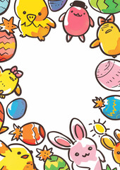 Easter card template: Kawaii easter characters