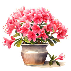 painting of Azalea flower in pot Watercolor Illustration Generative AI - 744706052