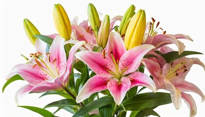 arrangement pink yellow lily flowers bouquet isolated on trandsparent background