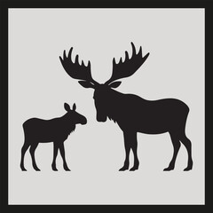 Moose silhouette set Clipart on a hex color background