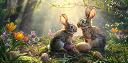 easter bunny and easter eggs