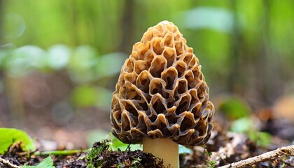 morel morchella conica morchella elata valuable mushroom for gourmet cooks particularly for french cuisine mushroom in the forest - obrazy, fototapety, plakaty