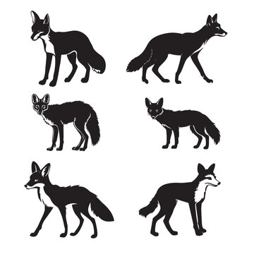 Fox silhouette set, vector illustration.