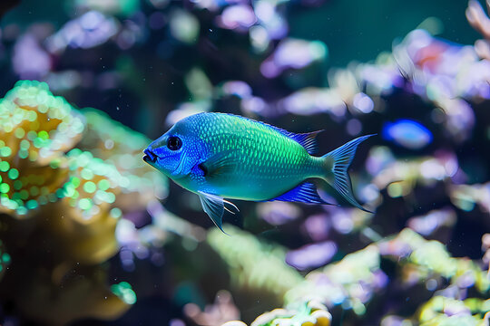 Blue Green Chromis (Chromis viridis) - Schooling fish that adds lively movement and color to the aquarium
