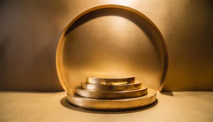 gold podium platform in studio with abstract shape minimal background for product