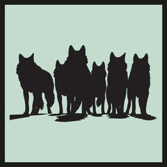 Wolf Pack black Silhouette vector, dog set, dogs in the night