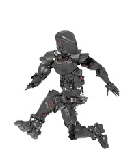 robot soldier is running and looking back