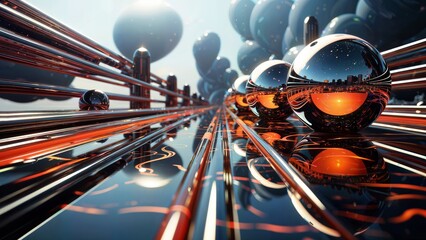 Explore the boundaries of creativity and technology with this haunting CGI work of art depicting a futuristic flowing orb landscape.