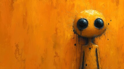 The Sad Doll, Yellow Wall and Figurine, Broken Doll in Yellow Background, Lonely Figure on a Yellow Surface.