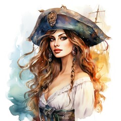Watercolor Pirate Lady Clipart Set Sail with Creative Inspiration