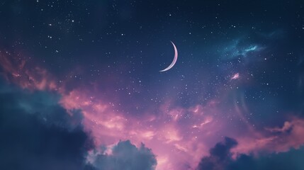Ethereal Twilight Sky with Crescent Moon and Stars