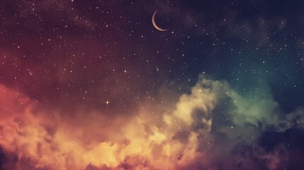 Obraz na płótnie Canvas Celestial Dusk with Crescent Moon and Cosmic Nebula