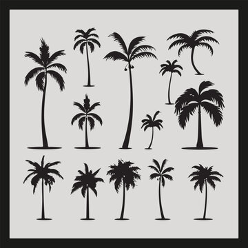 palm silhouette set Clipart on a hex color background
