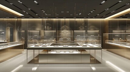 jewelry store interior, sale, consumerism, shopping and background concept