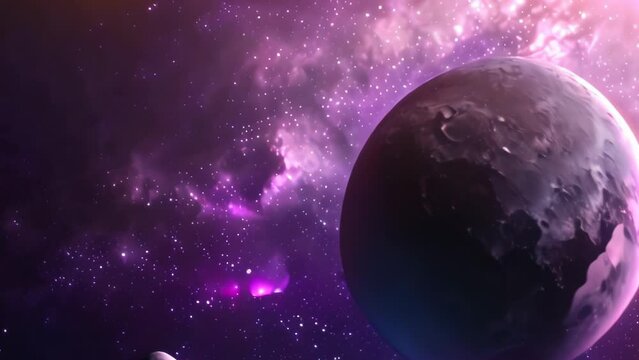 Cartoon space banner with purple planet surface