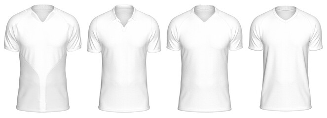 Mockup Template Jersey Football T Shirt Soccer Front Facing View on transparent background cutout with 8 Different Style for artwork graphic design. 3D Rendering.