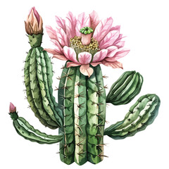 Cactus Flower Greeting Watercolor Palm Leaves 