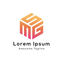 letter smg cube shape logo design