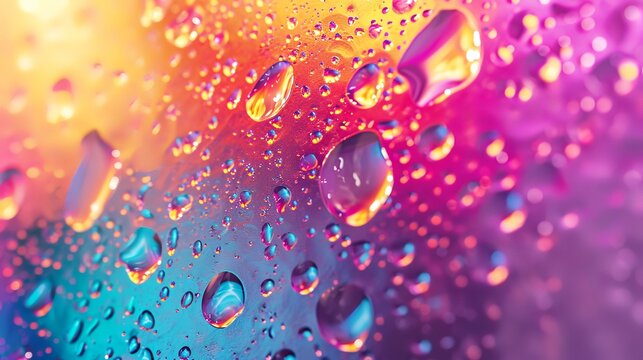 Drops of water on a colorful background. Shallow depth of field