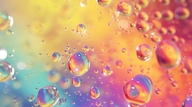 Drops of water on a colorful background. Shallow depth of field