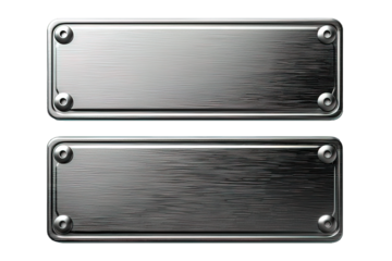 blank rectangle metal plate isolated on transparent background ,silver signboard png, generative ai
