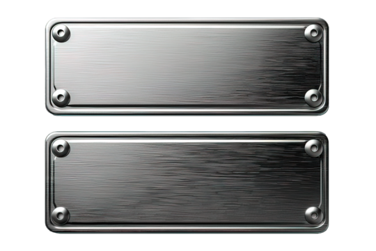 blank rectangle metal plate isolated on transparent background ,silver signboard png, generative ai