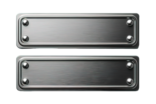 blank rectangle metal plate isolated on transparent background ,silver signboard png, generative ai