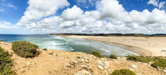Photo sur Plexiglas Plage de Marinha, Algarve, Portugal View to coastline with beautiful and sunny portuguese surfer beach Praia da Bordeira near Carrapateira in summer, Aljezur Algarve Portugal