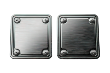 metal plate with screws isolated on transparent background ,blank square plate, generative ai