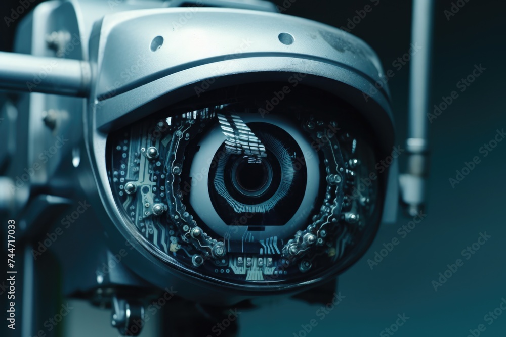 Poster Close up view of a security camera on a pole, suitable for security and surveillance concepts