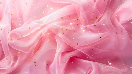 pink tulle with small gold stars material background
