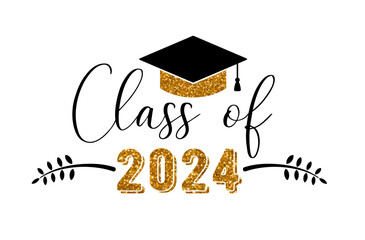 Class of 2024 .Graduation congratulations at school, university or college. Trendy calligraphy inscription