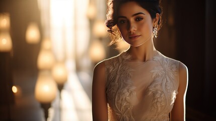 Naklejka premium Ethereal Indian Bride in Ivory Gown A Nostalgic Morning Glow