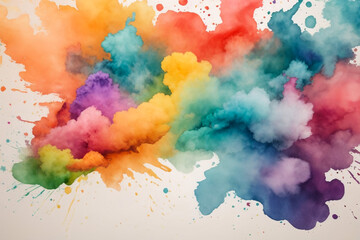 Rainbow coloured watercolour splatter design background
