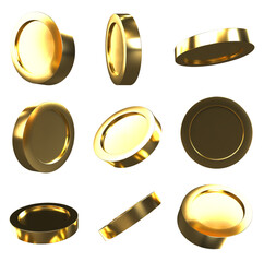 Glossy Golden Coin Set PNG. Transparent Background
