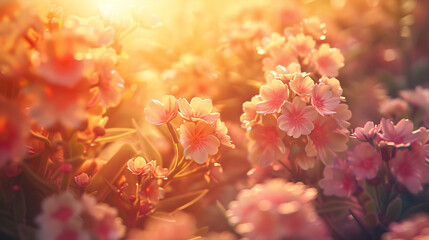 Verbena blossoms bathed in soft sunset light.