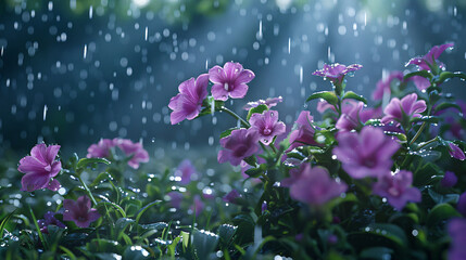Verbena blossoms in the gentle rain. 