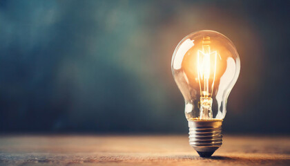 Bright light bulb glowing against clean background, with ample space for caption - obrazy, fototapety, plakaty