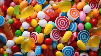 Fototapeta na wymiar Colorful pile of candies and lollipops, perfect for sweet treat concepts